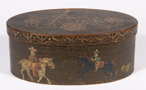 EXTREMELY RARE SHENANDOAH VALLEY OF VIRGINIA PAINT-DECORATED BENTWOOD OVAL BOX