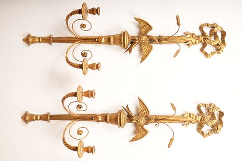 Pair Carved Gilt Wood Wall Sconces 