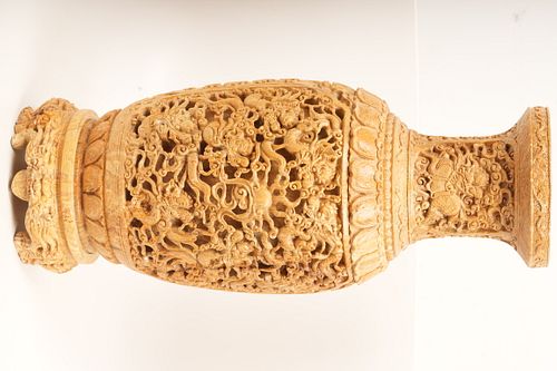 Carved Asian Soap Stone Vase 