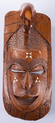 Botswana Hand Carved Tribal Mask w/ Inlay
