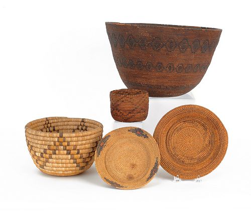 Five Native American baskets, largest - 8 3/4" h.,