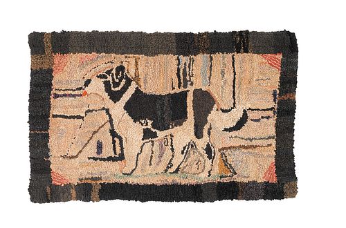 Three hooked rugs, early 20th c., with dogs and ge
