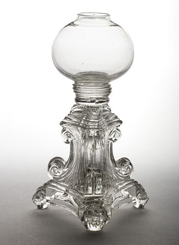 FREE-BLOWN AND PRESSED WHALE OIL STAND LAMP
