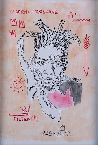 Basquiat Mixed Media on Paper, "Federal Reserve"