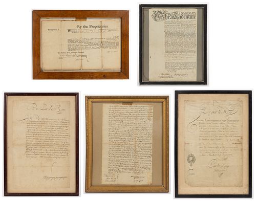 ENGLISH AND FRENCH DOCUMENTS, LOT OF FIVE
