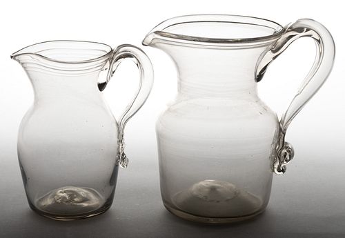 FREE-BLOWN AND TOOLED GLASS PITCHERS, LOT OF TWO