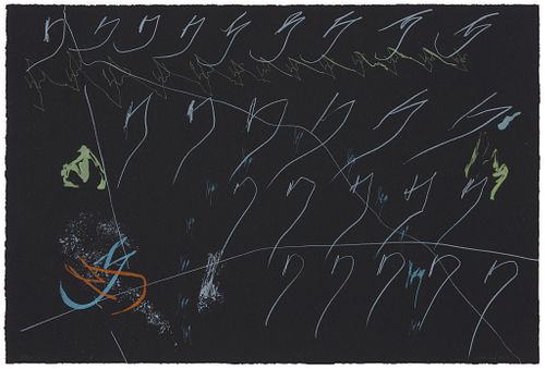 Maysha Mohamedi (b. 1980), Untitled abstract, Screenprint in colors on black paper, Image/Sheet: 24.5" H x 36.75" W