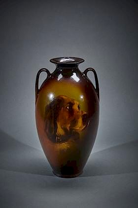 Double-Handled Pottery Jar With Dog