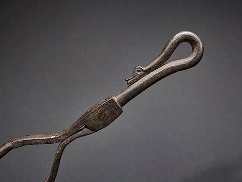 Hand-Forged Fireplace Tool with Waterfowl Head