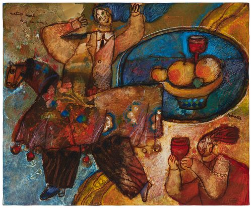 Theo Tobiasse (1927-2012), "Nature morte dans un miroir," Oil on canvas, 23.5" H x 28.5" W