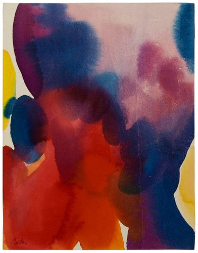 Alice Baber (1928-1982), "Red + Blue Deluge," Watercolor on paper, Image/Sheet: 14.25" H x 11.125" W