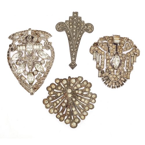 Collection of Four Art Deco Rhinestone Clips