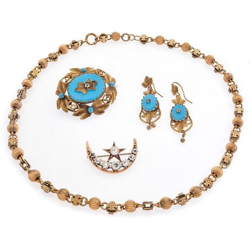 Group of Victorian Glass, 10k, Gold-Filled Jewelry