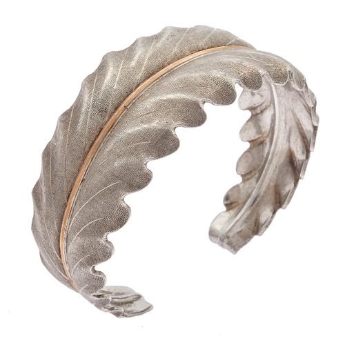 Buccellati 18k, Sterling Silver Leaf Cuff Bracelet