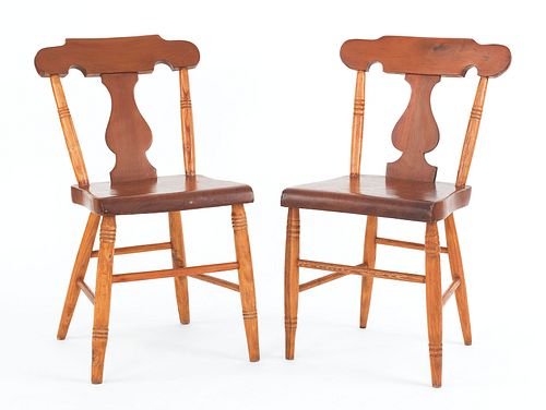 Pair of Pennsylvania plank seat side chairs, 19th.