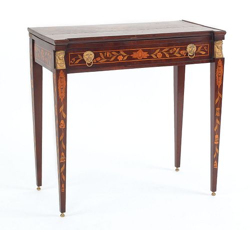 Marquetry inlaid mahogany games table, 19th c., wi
