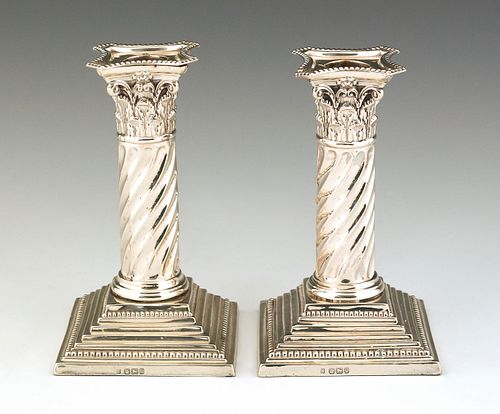 Pair of Sheffield sterling silver candlesticks, 18