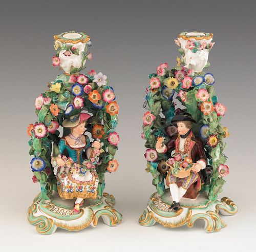 Pair of porcelain figural candlesticks, ca. 1900,/