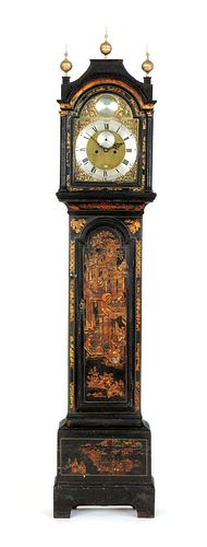 George II Japanned tall case clock, mid 18th c., t