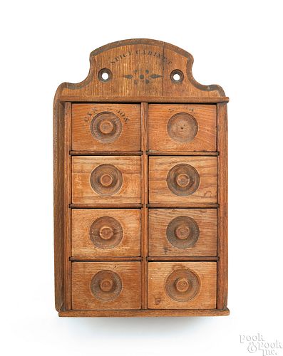 Victorian oak spice cabinet, ca. 1900, 17" h., 11/