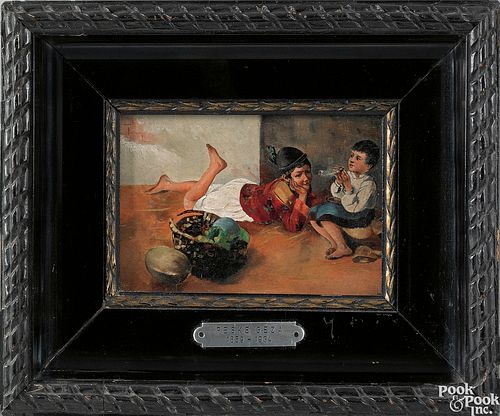 After Geza Peske, oil on panel of two young boys,/