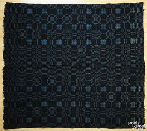 American blue and white coverlet, ca. 1840, 92" x3