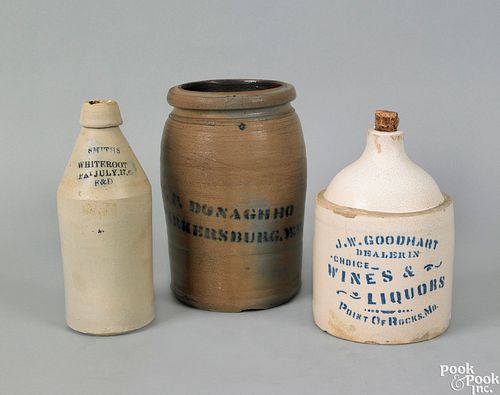 Three pieces of stoneware, 19th c., to include a c