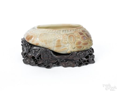 Large Chinese carved jade brush wash, ca. 1900, wi