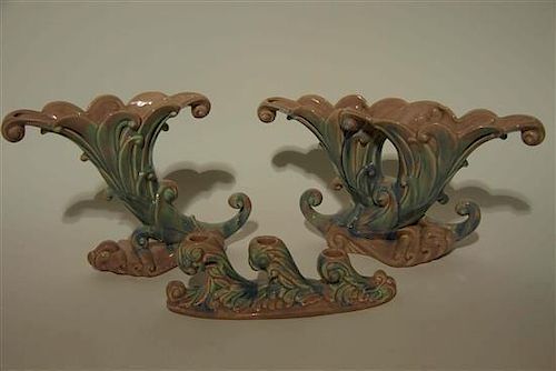 Three Haeger Pottery Table Articles Height of tallest 9 1/8 inches.