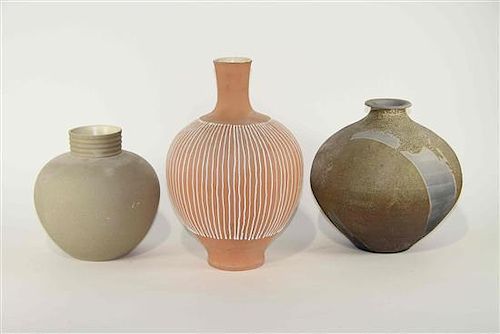 Three Haeger Pottery Vases Height of tallest 15 inches.