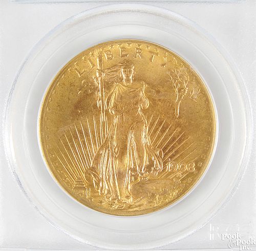 U.S. 1908 Wells Fargo, Nevada $20 gold coin, Certi
