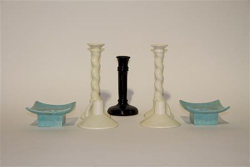 A Group of Seven Haeger Pottery Table Articles Height of tallest 8 inches.