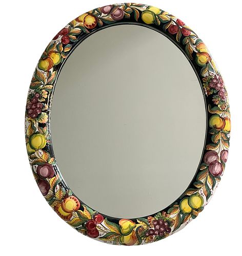 Hand Painted Italina Deruta Ceramic Mirror 