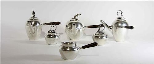 Five Mexican Silver Tea and Coffee Articles, Royal Haeger by Royal Hickman, 20th Century, comprising two teapots, a water ket