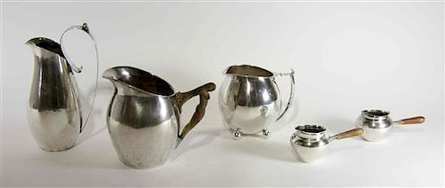 Five Mexican Silver Table Articles, Royal Haeger by Royal Hickman, 20th Century, comprising three pitchers and two brandy war