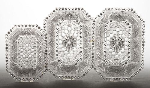 PRESSED LACY GOTHIC ARCH AND THISTLE RECTANGULAR DISHES, LOT OF THREE