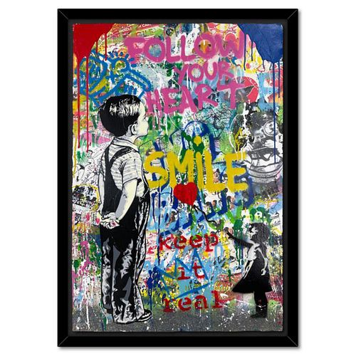 Mr. Brainwash- Original Mixed Media on Deckle Edge Paper "With All My Love"