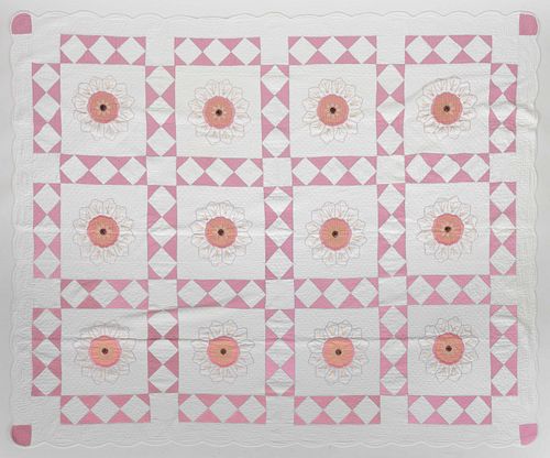 AMERICAN APPLIQUE, PIECED, AND EMBROIDERED QUILT
