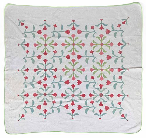 AMERICAN STYLIZED CROSSED FLOWER APPLIQUE QUILT
