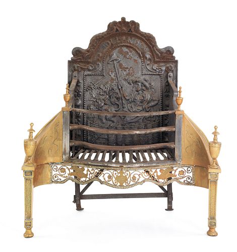 George III iron and brass fire grate, ca. 1780, th