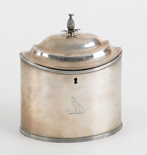 English silver tea caddy, 1792-1793, bearing the t