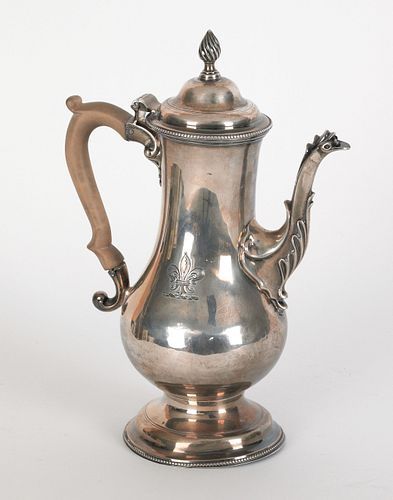 English silver coffee pot, 1776-1777, bearing theo