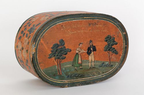 Continental painted bentwood bride's box, early 19