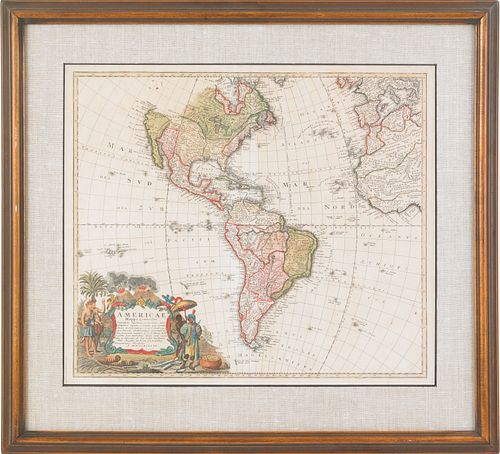 Engraved and hand colored map of the Americas date