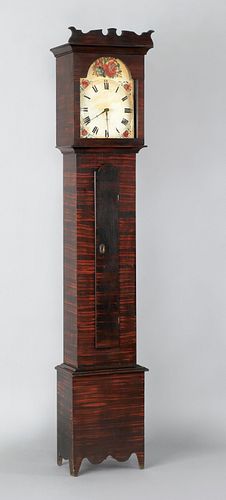 New England painted tall case clock, ca. 1830, ret