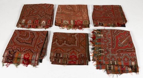 VICTORIAN / ANTIQUE PAISLEY WOOL SHAWLS, LOT OF SIX