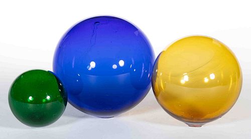 FREE-BLOWN GLASS WITCH BALLS, LOT OF THREE