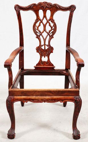 CHIPPENDALE STYLE CARVED MAHOGANY CHAIR FRAME
