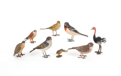 Eight Austrian cold painted bronze ornithologicali
