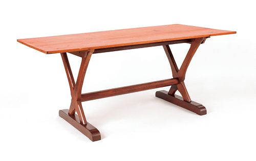Pine trestle table, 20th c., 29" h., 69" l., 36" d